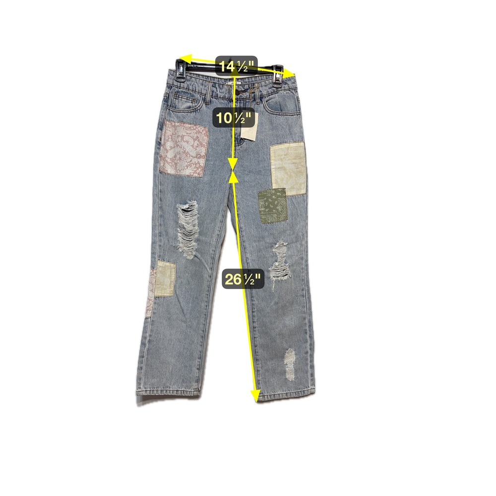NWT Easel Patchwork Distressed Boyfriend Jeans Size Small Boho Y2K Grunge - Picture 7 of 7